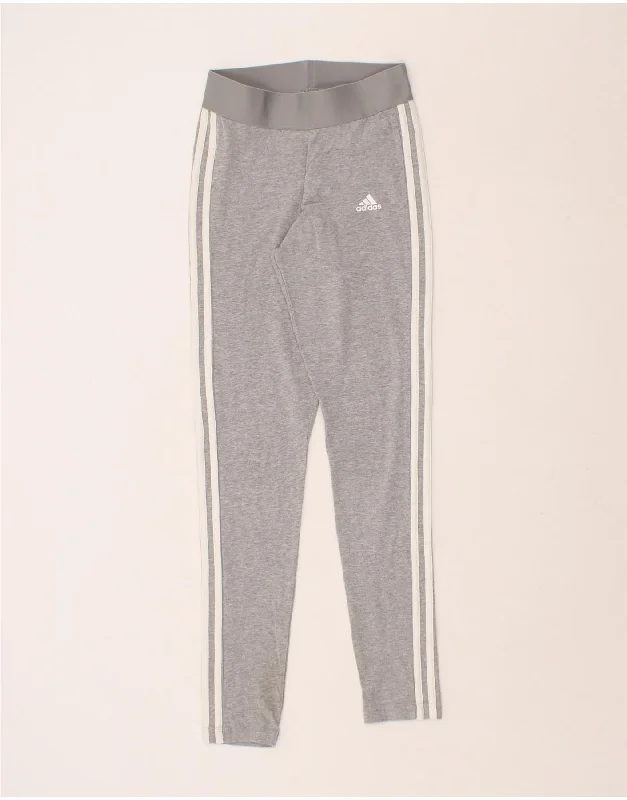 ADIDAS Womens Leggings UK 4/6 XS Grey Flecked Cotton