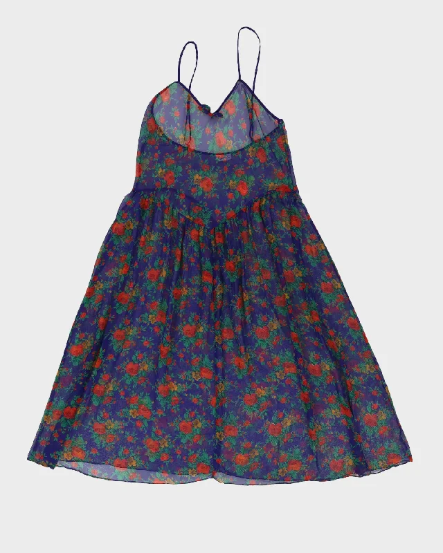 Blue Sheer Patterned Slip Dress- S