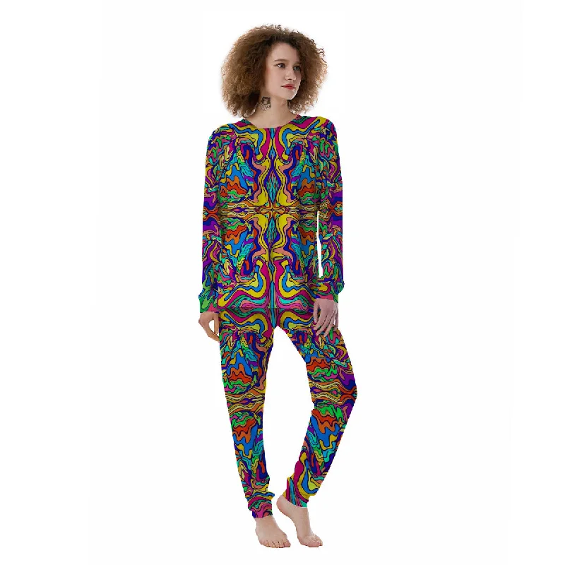 Psychedelic Colorful Fractal Mirror Print Women's Pajamas