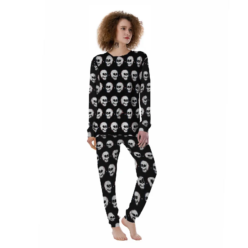 Psychedelic Skull Glitch Print Pattern Women's Pajamas