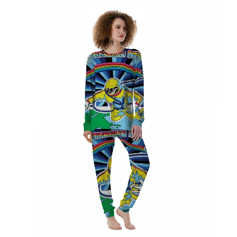 Psychedelic Space And Astronaut Print Women's Pajamas