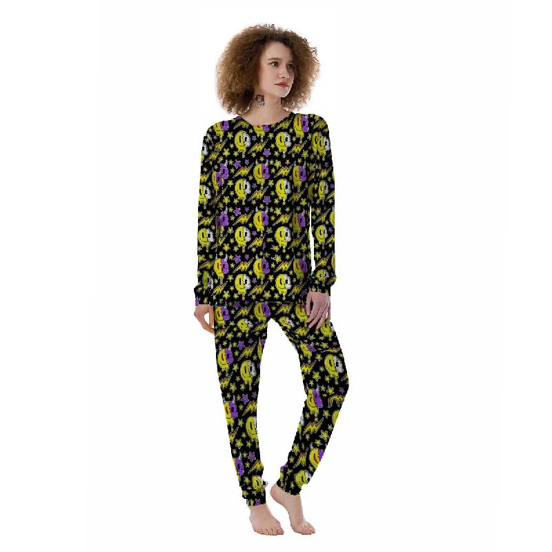 Psychedelic Trippy Acid Emoji Print Pattern Women's Pajamas