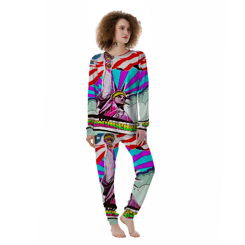 Psychedelic USA Statue of Liberty Independence Day Print Women's Pajamas