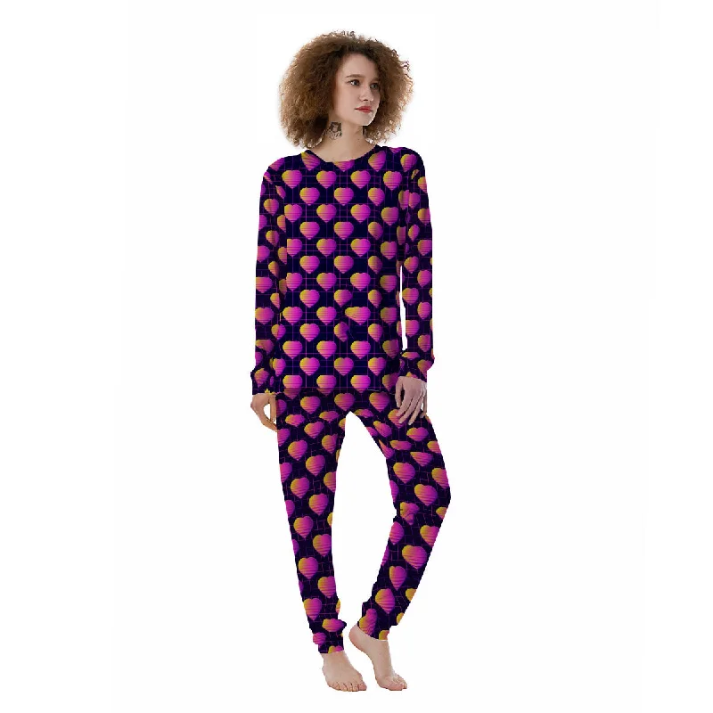 Purple Retro Heart Print Pattern Women's Pajamas