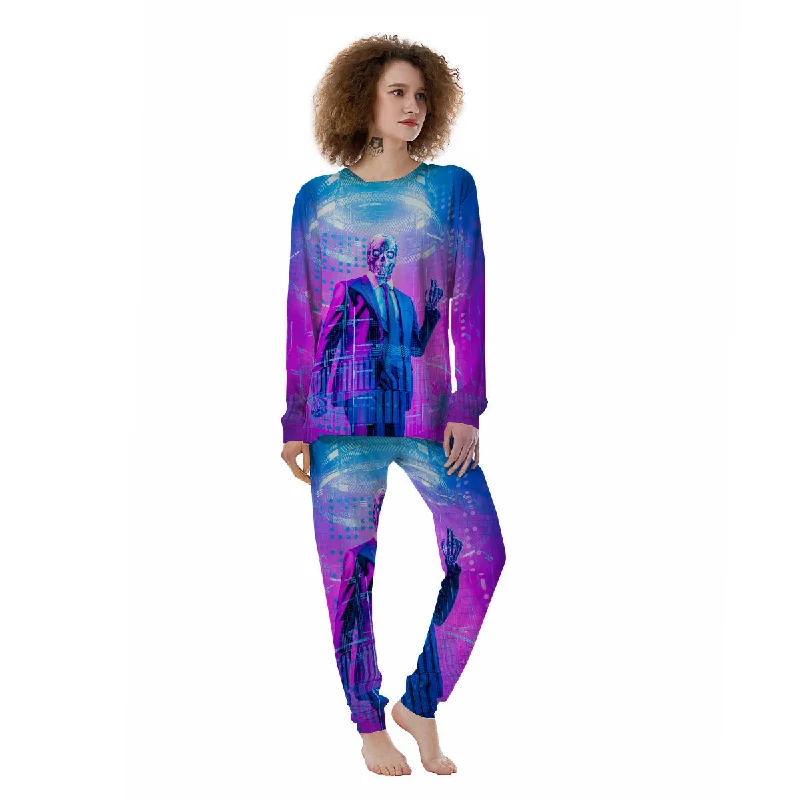 Purple Skeleton Cyber Print Women's Pajamas