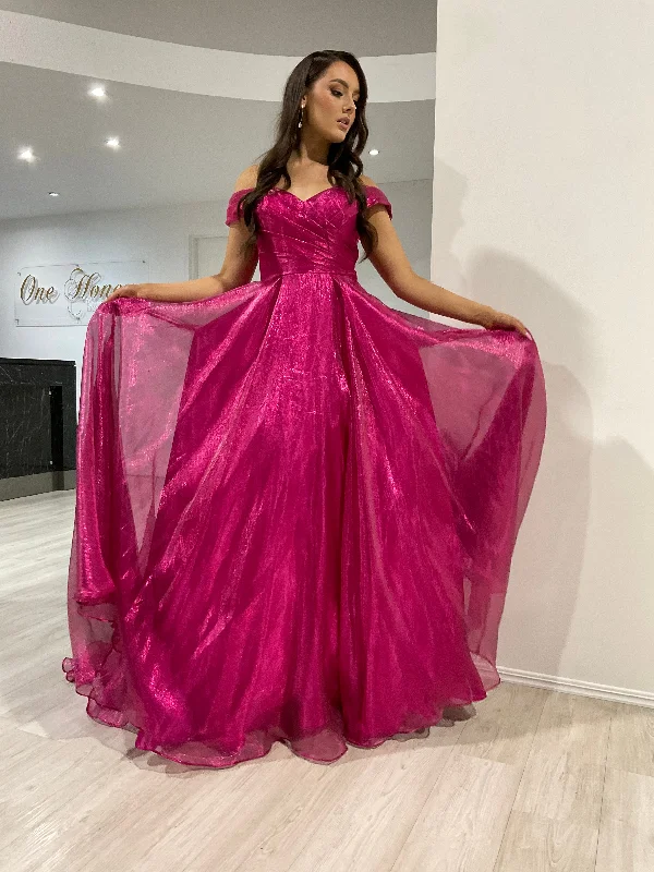 Honey Couture SARIA Hot Pink Shimmer Ballgown Formal Dress