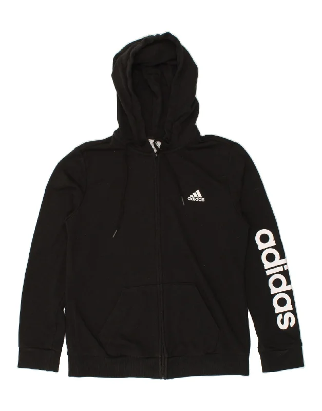 ADIDAS Womens Graphic Zip Hoodie Sweater UK 12/14 Medium Black Cotton