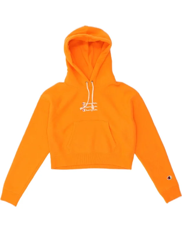 CHAMPION Womens Crop Graphic Hoodie Jumper UK 6 XS Orange