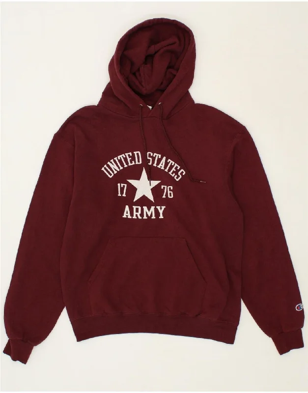 CHAMPION Womens USA Army Graphic Hoodie Jumper UK 14 Medium Burgundy