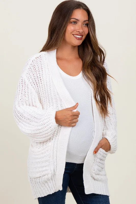 Cream Chunky Knit Oversized Maternity Pocket Cardigan