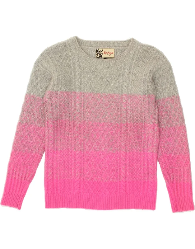 JAEGER Womens Crew Neck Jumper Sweater UK 10 Small Pink Colourblock Wool