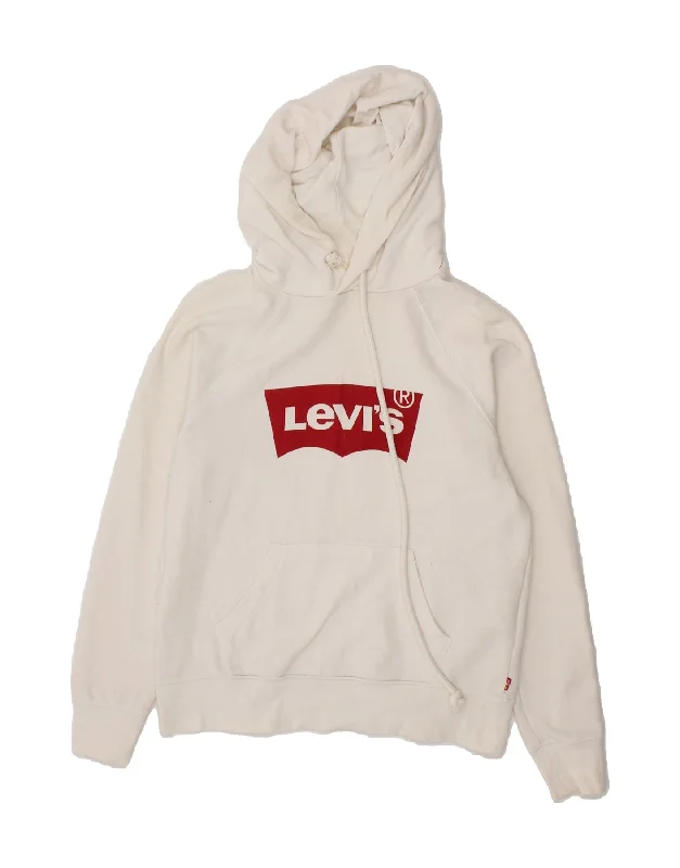 LEVI'S Womens Graphic Hoodie Jumper UK 6 XS White Cotton