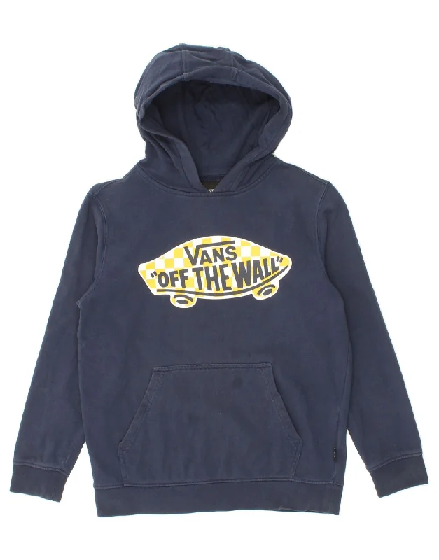 VANS Womens Graphic Hoodie Jumper UK 14 Medium Navy Blue Cotton