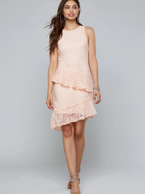 Apricot Sleeveless Floral Irregular Hem Mini Dress