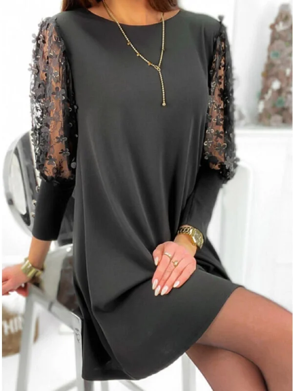 Casual Lace Cut Out Sleeve Mini Loose Dress