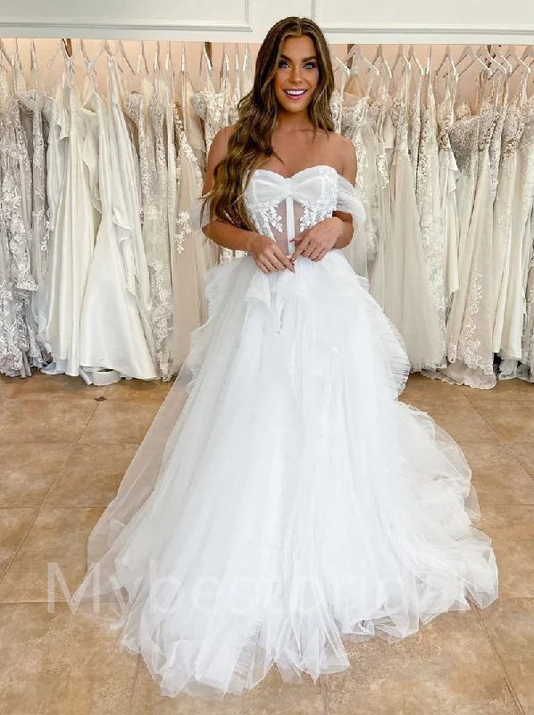 Simple Sweetheart Off-shoulder A-line Wedding Dresses, WDY0227