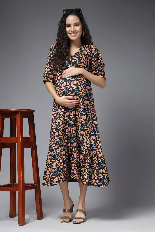 Petal Drift Tiered Maternity Zipless Feeding Dress