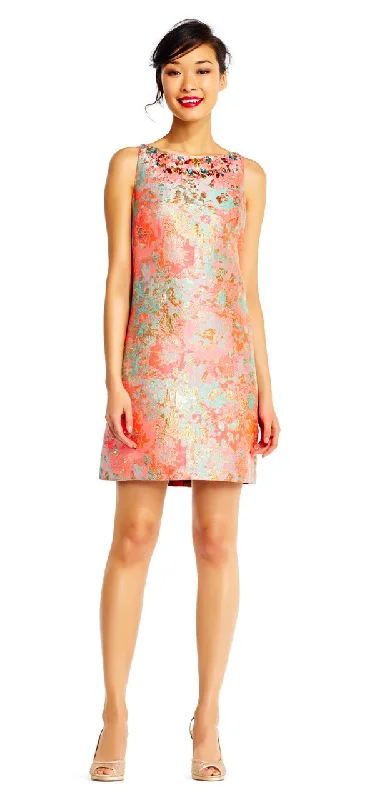 Adrianna Papell - Draped Beaded Multi-Colored Sheath Dress