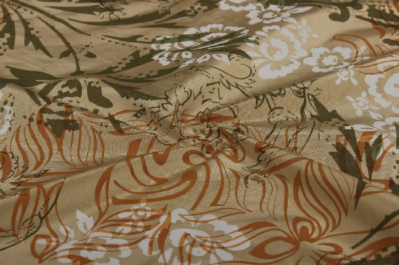 Beige Multicolour Flowers Silk Jacquard Fabric