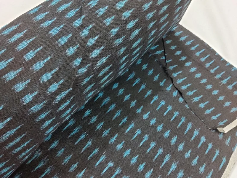 Black Blue Geometric Pochampally Ikat Mercerized Cotton Fabric