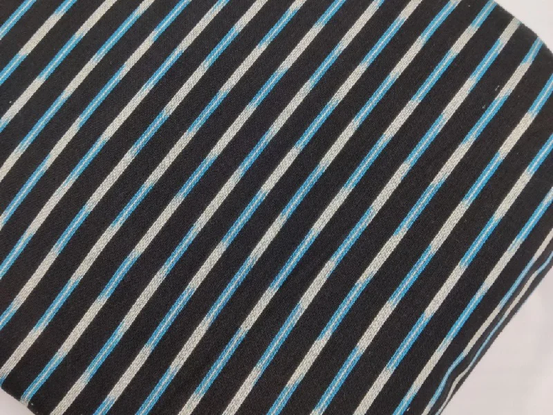 Black Blue and White Stripes Handloom Pure Cotton Ikat Fabric