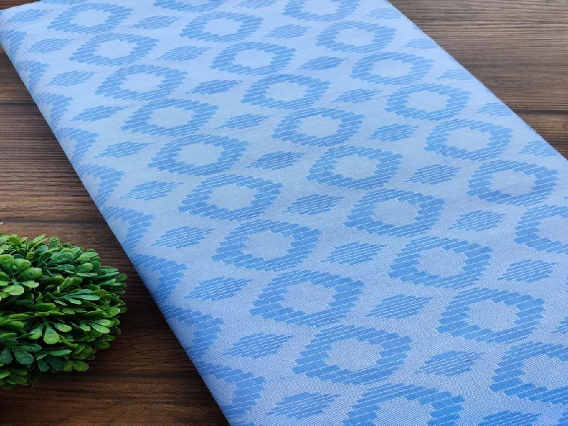 Blue Self Geometric Cotton Brasso Fabric