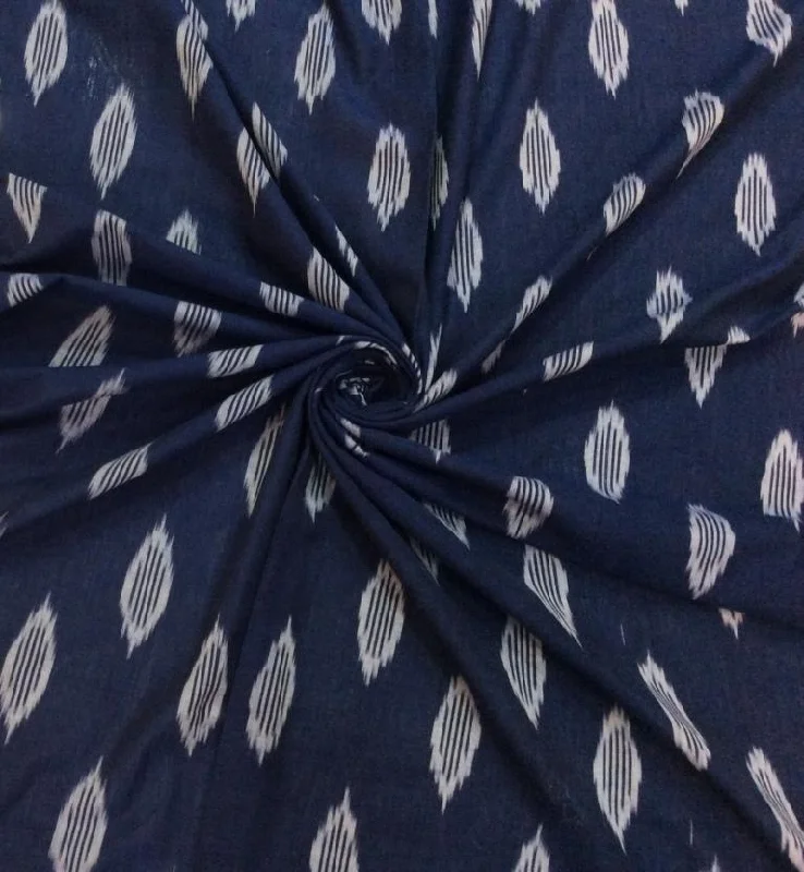 Blue White Leaves Pure Cotton Ikat Fabric