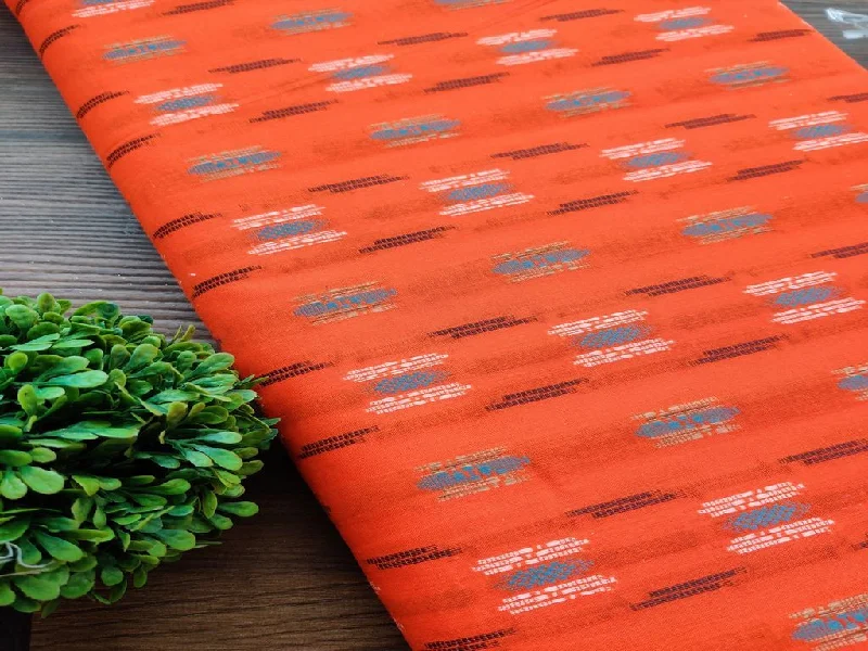 Bright Orange Abstract Bengal Butta Handloom Cotton Fabric