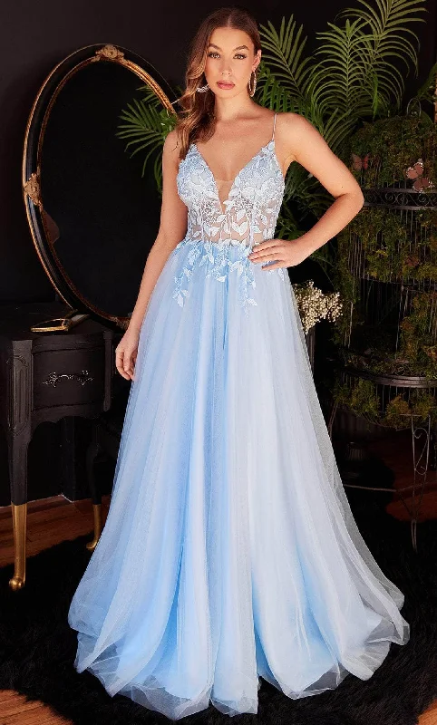 Cinderella Divine CD2214 - Deep V-Neck Appliqué Prom Dress