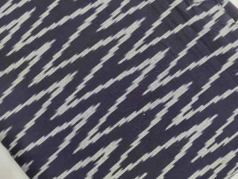 Dark Navy Blue Chevron Handloom Pure Fine Cotton Ikat Fabric