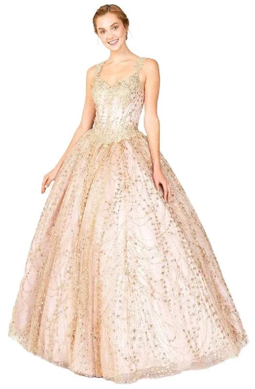 Eureka Fashion - Embellished V-neck Glitter Ballgown