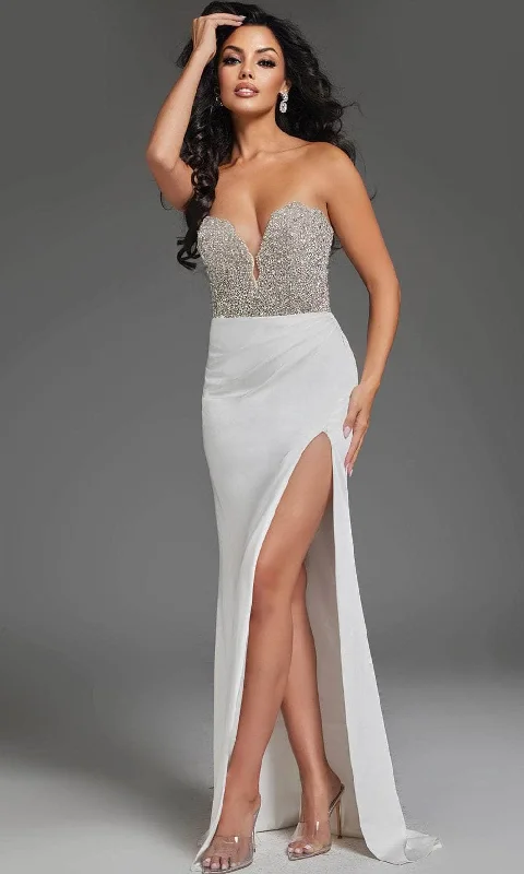 Jovani 42637 - Beaded Strapless Prom Dress with Slit