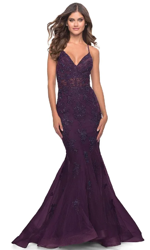 La Femme 31316 - Embroidered Trumpet Sleeveless Gown