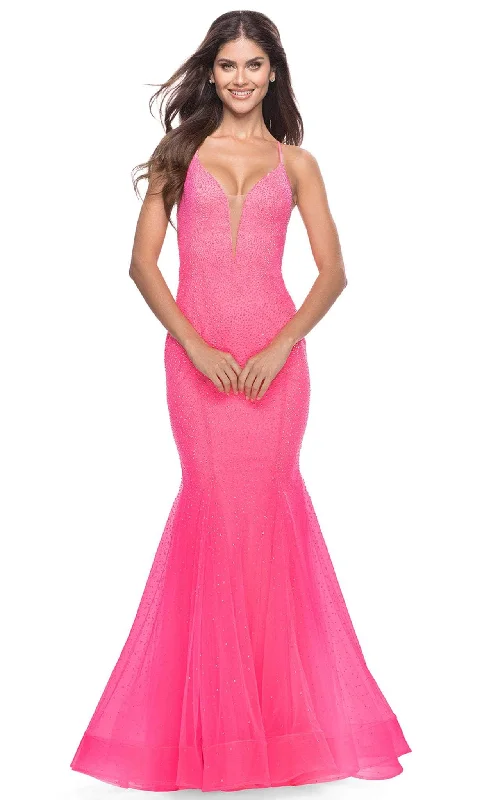 La Femme 31407 - Rhinestone Embellished V-Neck Evening Gown