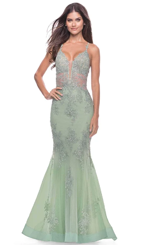 La Femme 31598 - Tulle Trumpet Embroidered Gown