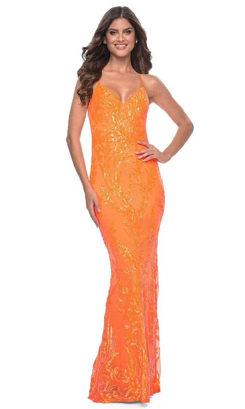 La Femme 32343 - Sleeveless Leaf Designed Prom Dress