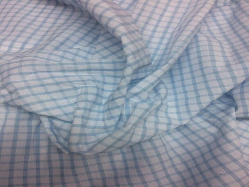 Light Blue Checks Yarn Dyed Cotton Fabric