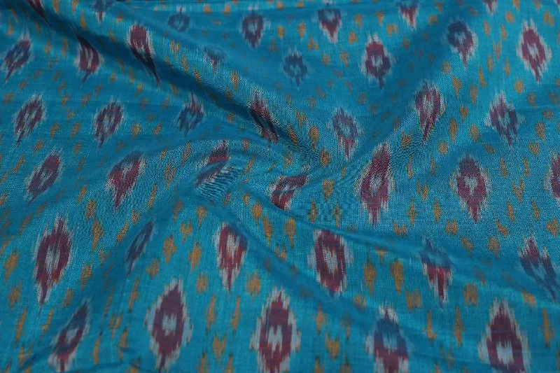 Light Blue Geometric Cotton Silk Ikat Fabric