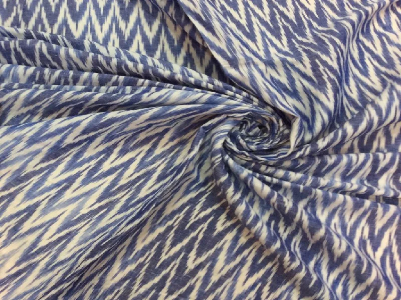 White Blue Chevron Linen Cotton Ikat Fabric