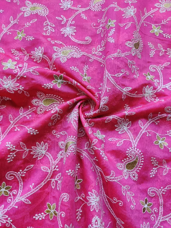 Magenta Pink Chikankari Embroidered Chanderi Fabric