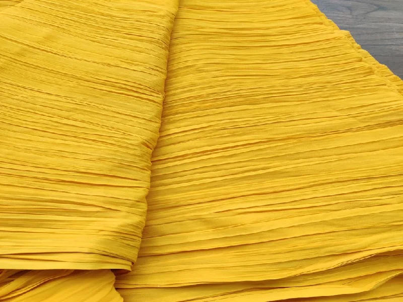 Mustard Yellow Plain Crushed Georgette Fabric