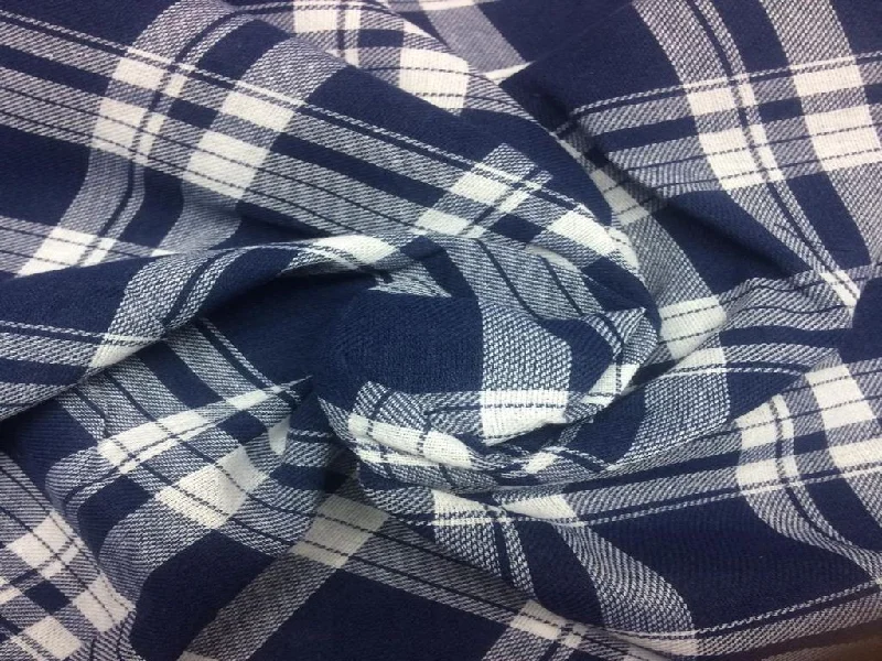 Navy Blue Checks Yarn Dyed Cotton Fabric