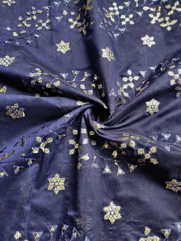 Navy Blue with Foil Gota Patti Embroidered Chanderi Fabric