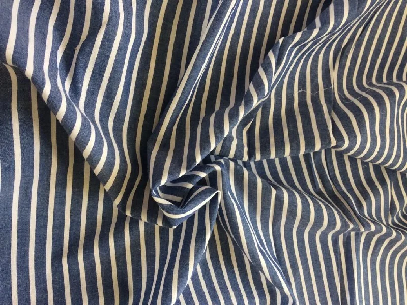 Navy Blue White Stripes Yarn Dyed Cotton Fabric