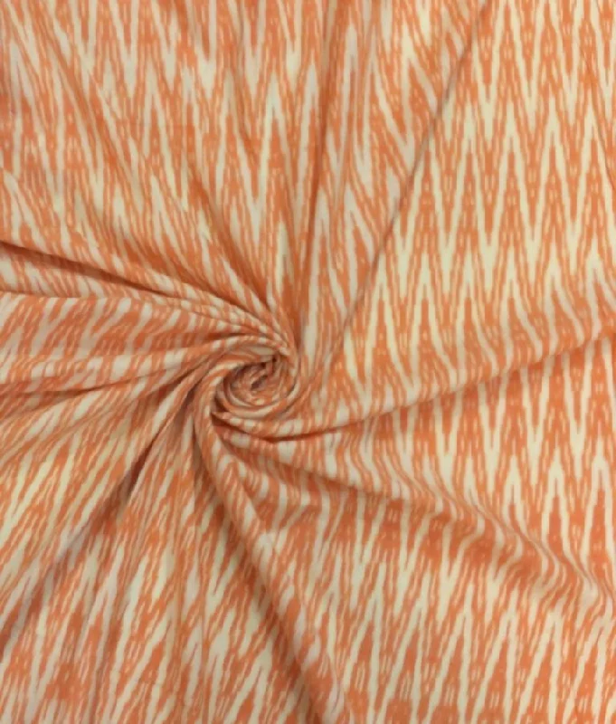 Orange Off White Chevron Pure Cotton Ikat Fabric