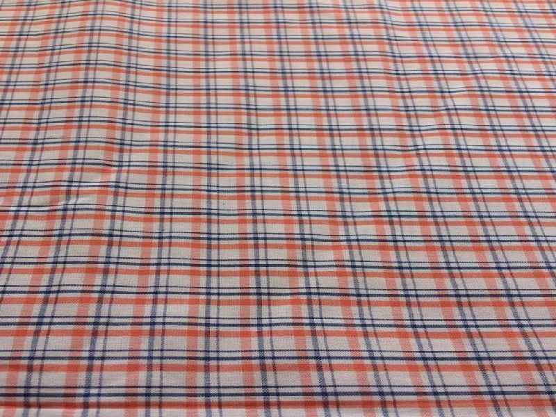 ORANGE BLUE COTTON PLAID CHECK FABRIC