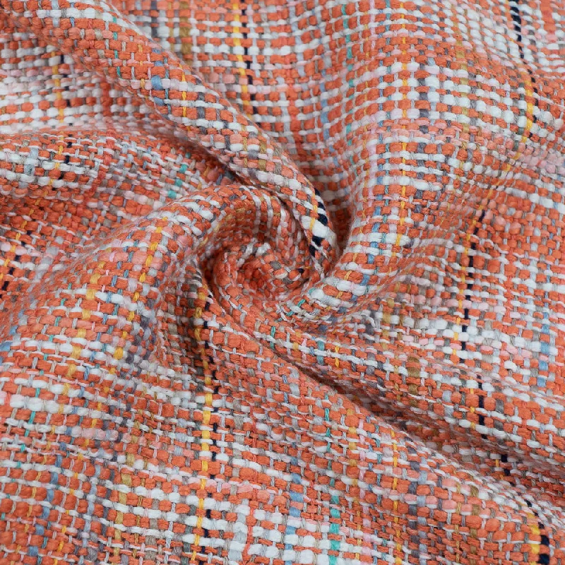 Orange Jute Jacquard Fabric