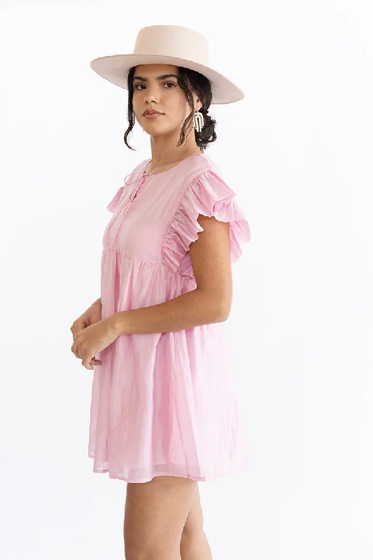 Pink Ruffle Sleeve Dress