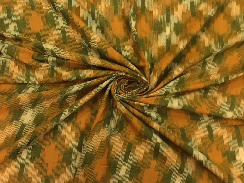 Yellow Green Abstract Pure Thick Cotton Ikat Fabric