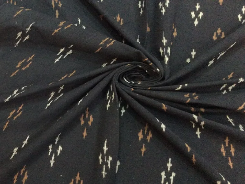 Black Abstract Motifs Thick Pure Cotton Ikat Fabric